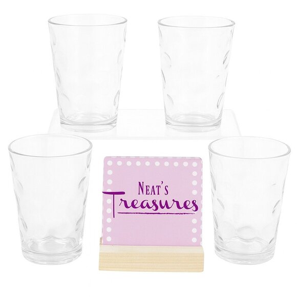 Circleware CIRCLE Coin Capri Dot Indent Clear Glass 8oz Juice Glasses Set of 4 - Picture 1 of 13